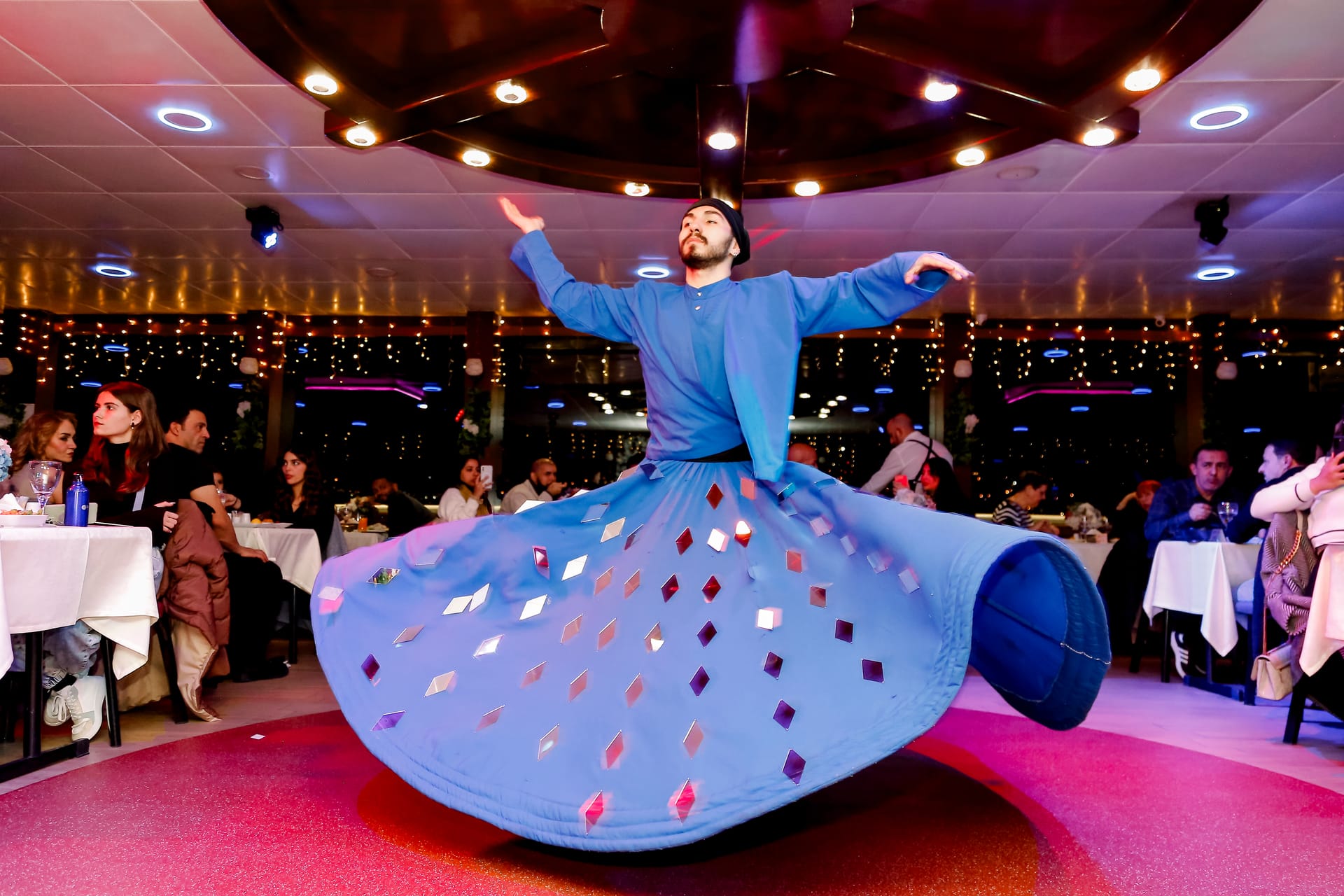 Whirling dervish performing during the Turkish Night show on board