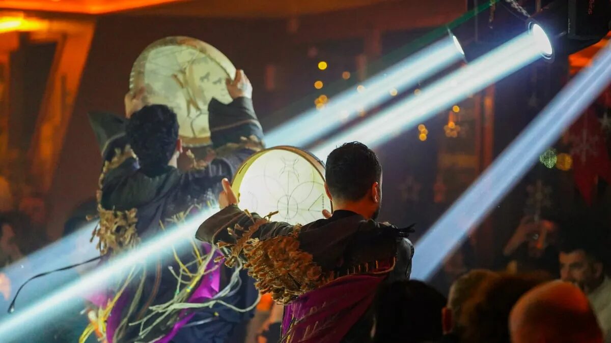 Frame drum performers during the Turkish Night show on the Bosphorus cruise