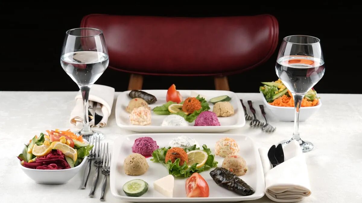 Selection of Turkish meze and starters served on the dinner cruise