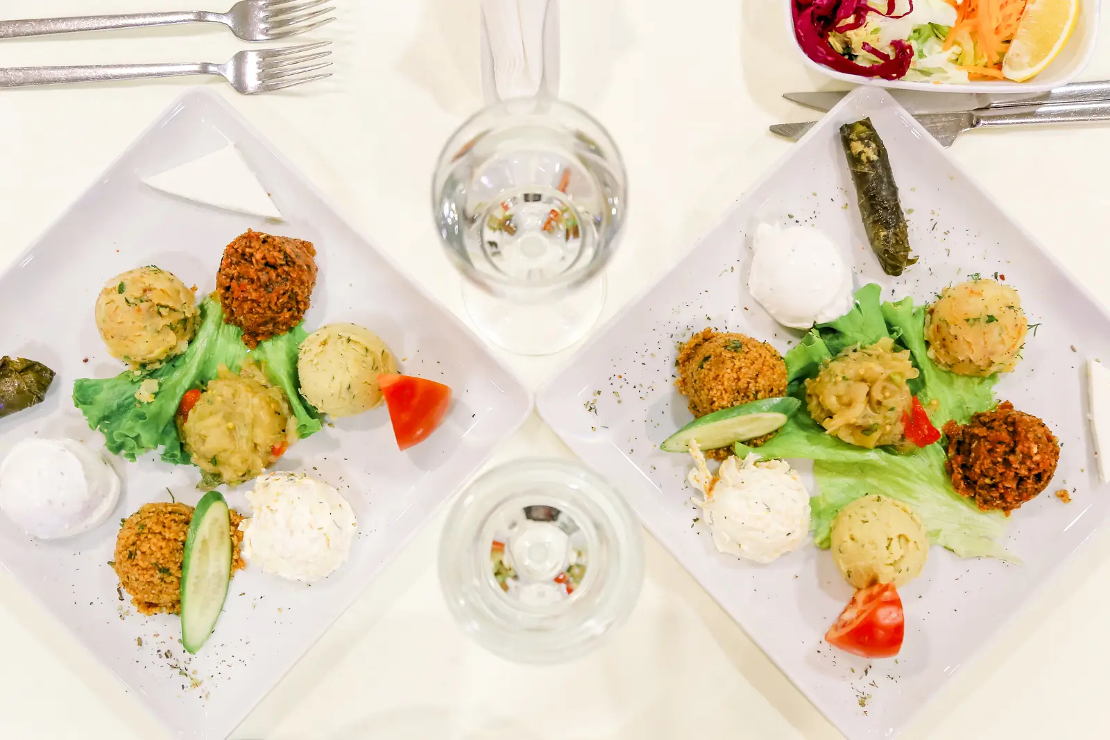 Plates of cold Turkish meze served on the dinner cruise