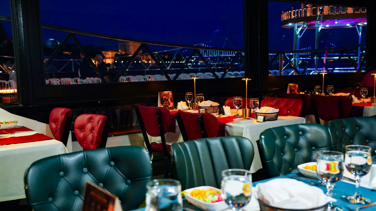 VIP seating on the dinner cruise with a night view of the Bosphorus